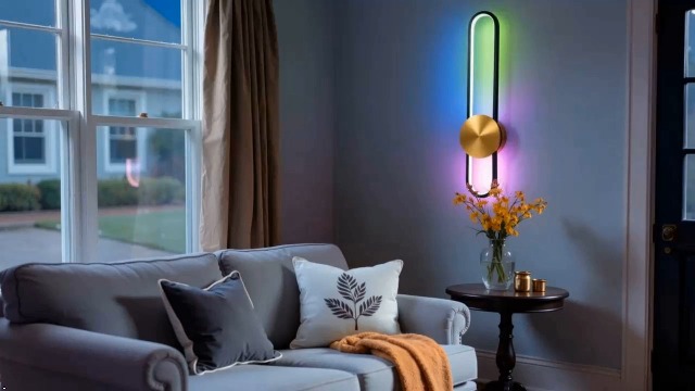 Image of JAYMP RGB Modern Wall Sconce Dimmable LED Wall Light Fixture with Remote & APP, Hardwired Wall Lamp for Living Room, Dining Room, Bedroom, Hallway, Entryway, 1 Pack (Brushed Black,RGB, H56cm /22inch)