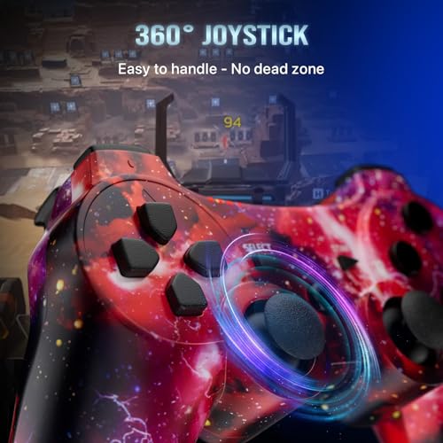 Image of ISHAKO Controller for PS3, Wireless Controller for PlayStation 3 /PC Windows, Upgraded Joystick with Dual Vibration and 6-Axis Motion Control, Ergonomic Design - Red Galaxy
