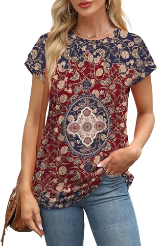 Image of Alaroo Womens Summer Tops Short Sleeve Shirts Crew Neck Cute Trendy Tunic Blouses (S-3XL)