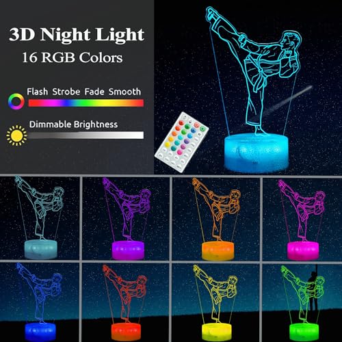Image of Karate Night Light, Karate Gifts, Taekwondo 3D Illusion Lamp with 16 Colors Changing, Timer, 4 Flash Modes and Dimmable, Kids Boys Girls Room Decoration, Holiday Xmas Gifts
