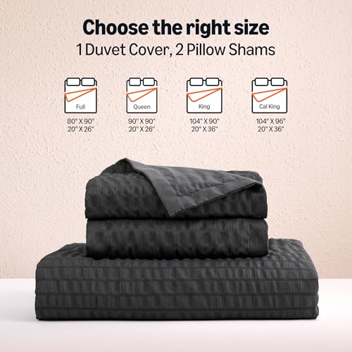 Image of Amazon Basics Duvet Cover Set with Jacquard Geometric Pattern, 3-Piece with 1 Duvet Cover and 2 Pillow Shams, Comforter Not Included, California King, Black