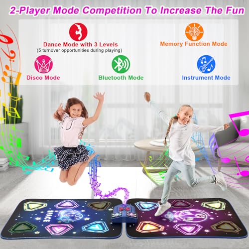 Dance Mat Toys for 3-12 Year Old Girls Boy, 2 Players Dance Mat with Light-up 12 Buttons & 5 Games Mode, Bluetooth Dance Game Toy for Girls 5-7, Xmas Birthday Gifts for 3 4 5 6 7 8 9 10+ Year Old Kids - Image 3