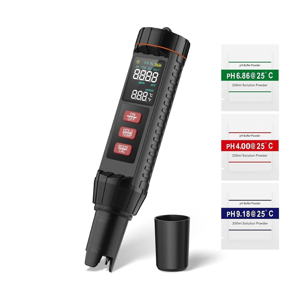 NONDK Pool Salt Tester,PH Meter 7-in-Tds Salinity Tester EC Orp S.G.Temp and Ph Tester Digital (0.01) for Aquarium