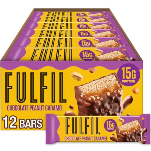 FULFIL Protein Snack Bars, Chocolate Peanut Caramel Flavored, Gluten Free with 15g Protein, Pantry Staples, 12 Count