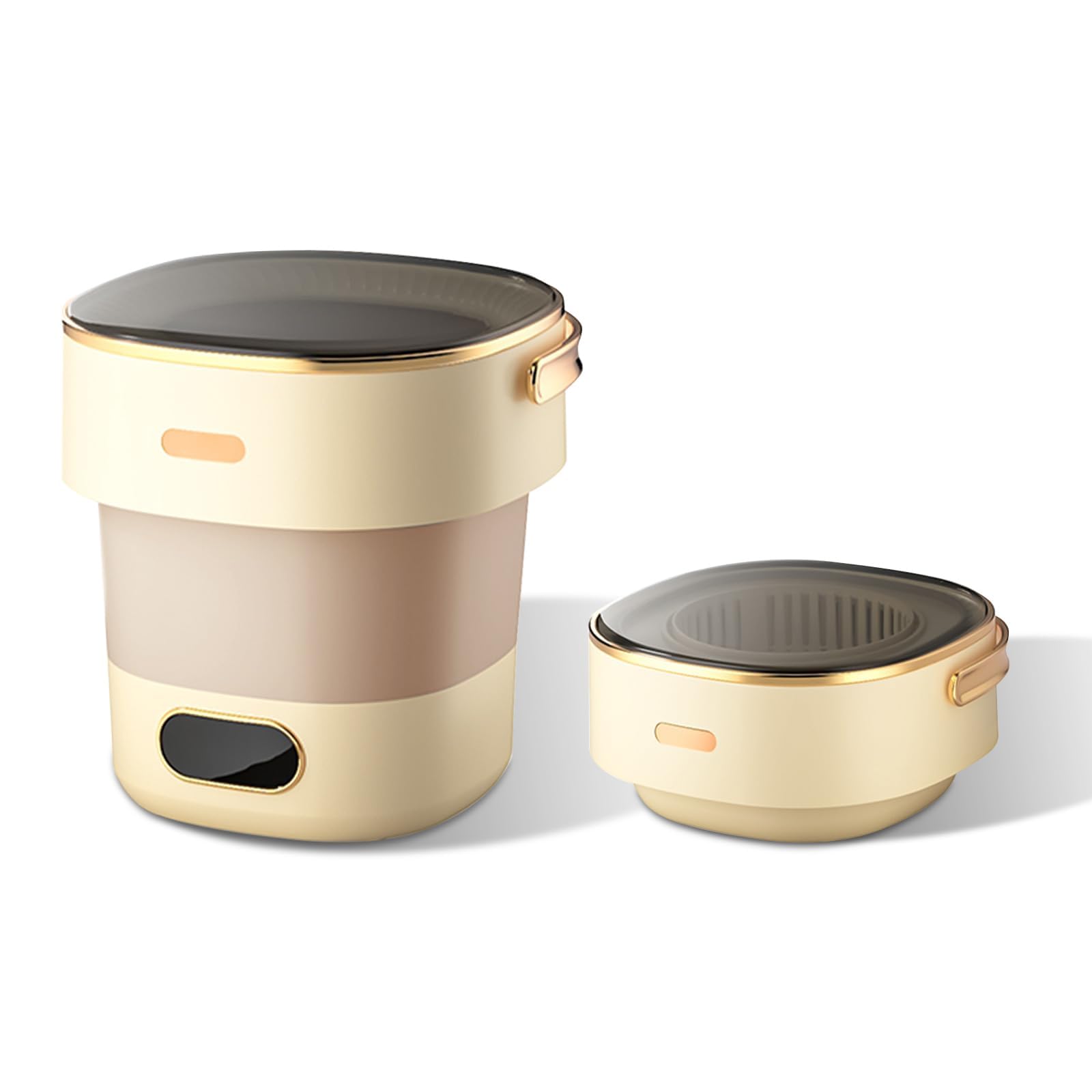 GarveeHome Mini Waschmaschine, 13L Faltbare Camping Waschmaschine mit Schleuder, Washing Machine Tiefenreinigung Von Reisewaschmaschine für Schlafsäle, Wohnmobil, Wohnungen,Beige