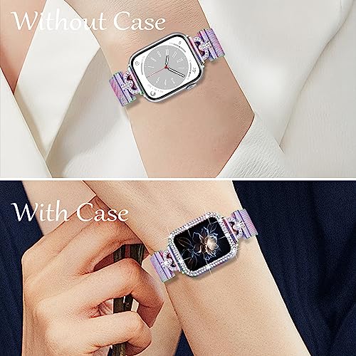 JOYOZY Magnetic Band Compatible with Apple Watch Band 38mm 40mm 41mm 42mm 44mm 45mm 46mm Milanese Strap with Bling Glitter Case Built-in Screen Protector Dressy Stainless Steel iWatch Loop for Women