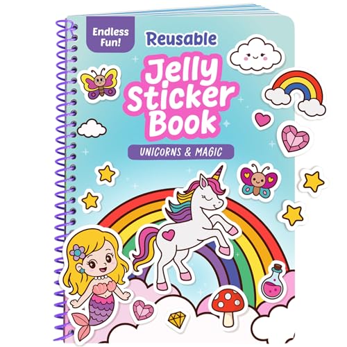 Reusable Jelly Sticker Book - 50 Unicorn Stickers for Girls - Unicorn Gift