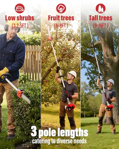Image of 48CC Gas Powered Pole Saw 16FT Reach, 3.5HP Gas Pole Saws for Tree Trimming with 11.8 inch Bar, Professional Gas Powered Chainsaw for Tall Trees, Safe Limb Pruner (Red)