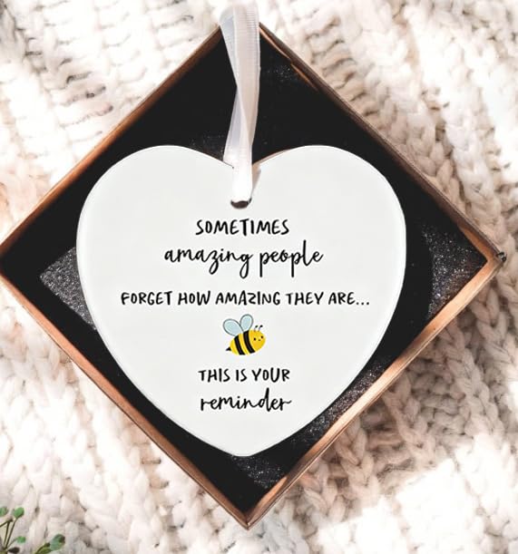 Thank You Gift - "Sometimes Amazing People Forget How Amazing They Are" Reminder Plaque with Case, Bee Pattern Appreciation Souvenir for Friends, Teachers, Nurses, Mentors, Mother's Day (White)