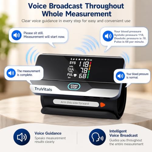Image of TruVitals PulseSense Digital Blood Pressure Monitor for Home Use - Wireless & Rechargeable BP Machine with Large LED Display | Voice Broadcast | WHO Indicator, IHB Detection | 99 Memory Records | 2 User Support, Compact & Travel Friendly | 1-Year Warranty