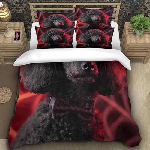 Linge de lit caniche noir portrait formel 3D microfibre de luxe