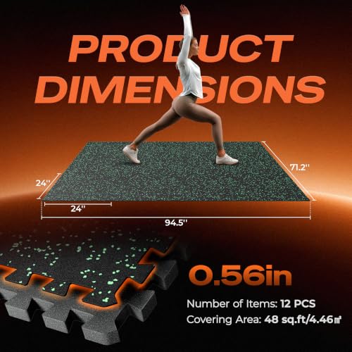Image of SUPERJARE 0.56'' Thick 48 Sq Ft Rubber Top Gym Flooring for Home Gym