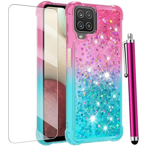 Coque Galaxy A12 cadeau idéal pour femmes avec verre trempé et liquide paillettes
