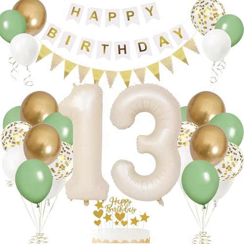 【Ampia applicazione】Le decorazioni 13 anni compleanno sono impeccabili per le palloncini 13 anni Beige e bianco 13 anni compleanno per le donne, decorazione 13 anni compleanno. I palloncini di 13 anni creano un'atmosfera forte per il tuo compleanno, lo striscione di auguri è anche una componente essenziale della festa di compleanno. Un pacchetto contiene tutte le decorazioni di compleanno di cui hai bisogno