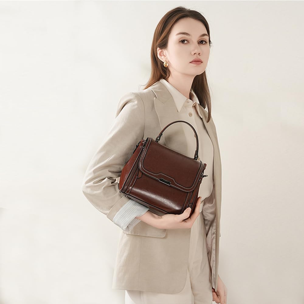 Damska torba na wiadro z prawdziwej skóry | Zamienna ręka, ramię i poprzeczka | Stylowy do pracy i codziennego użytku | Praktyczny futerał premium, Kawa, Taille unique, Plecak