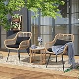 JOIVI 3 Piece Patio Bistro Set, Wicker Outdoor Patio Set with Enhanced Comfort Seating, Round Glass...