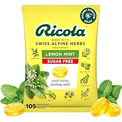 Ricola Sugar Free Lemon Mint Herbal Throat Drops - 105 Count | Made with Lemon Balm and Low Menthol for Everyday Voice Care - Herbal Throat Lozenges