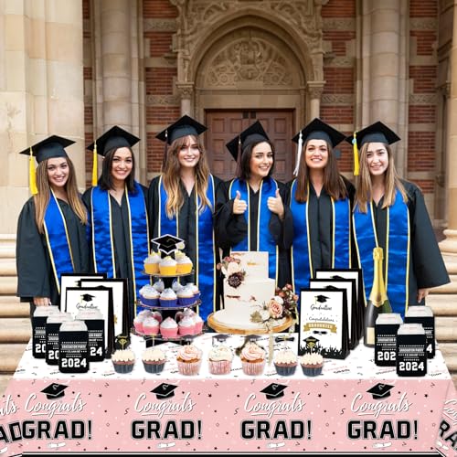 Image of Oigco Graduation Decorations Congrats Grad Graduation Tablecloth for 2026 Graduation Party Supplies, 3 Pcs Pink Plastic Table Cloths, 54 inchx108 inch