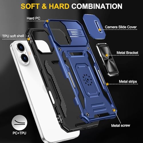 Image of Luxe Back Cover for Compatibe for Apple iPhone 16 | D10 Tough Armor Case | Sliding Camera Shield | 360 Protection | Kickstand Ring Holder | Military-Grade Bumper Case