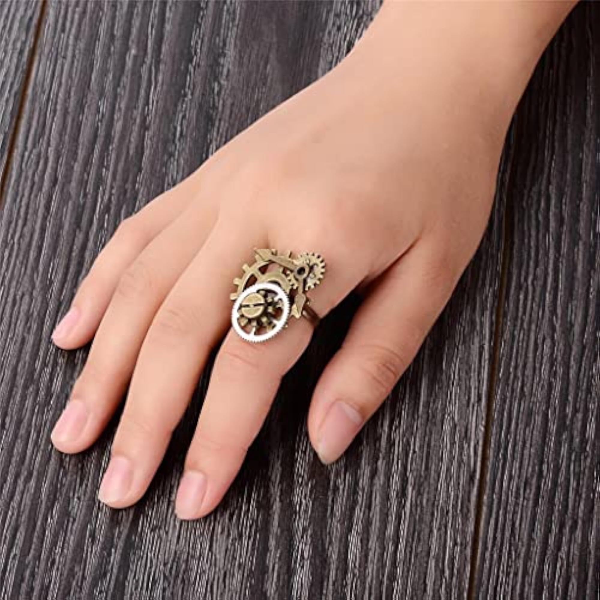 Vintage Steampunk Watch Part Gears Ring, Antique Copper