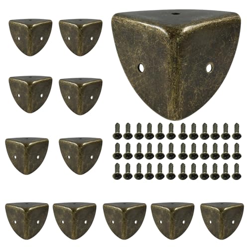 Image of 12 Pcs Metal Corner Protectors Antique Bronze Edge Guard Furniture Edge Corner Cover Angle Corner Brackets with Mounting Screws for Box Table Cabinet(1.6 inchx1.6 inchx1.6 inch)