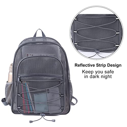 Image of COVAX Heavy Duty Mesh Backpack, Semi-transparent Mesh Bookbag,See Through College Backpack with Bungee and Comfort Padded Straps for Commuting, Swimming, Beach, Outdoor Sports (Grey)