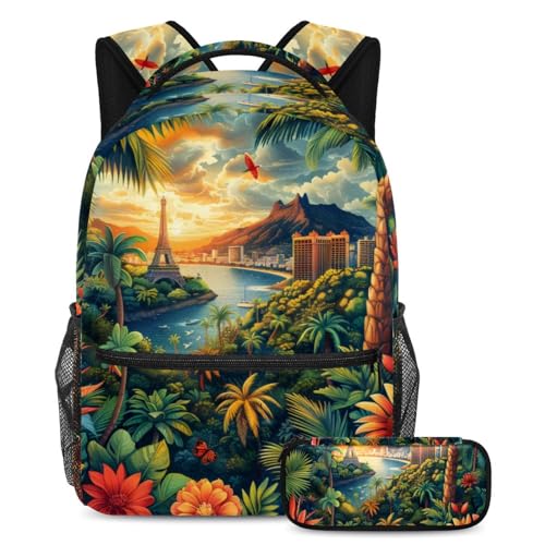 Sac à dos enfants motif paysage de voyage multicolore pour grandir et apprendre avec style