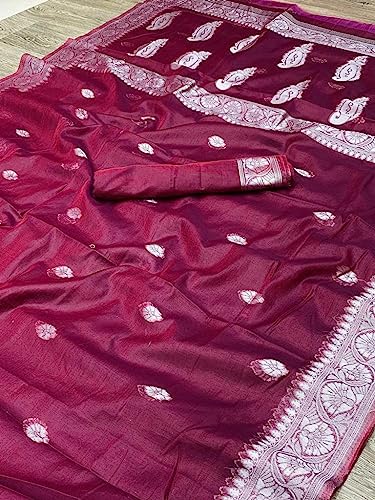 Image of Banarasi soft Cotton-Silk Saree with Unstitched Blouse - Graceful Design for Special Occasions, Weddings & Festivals