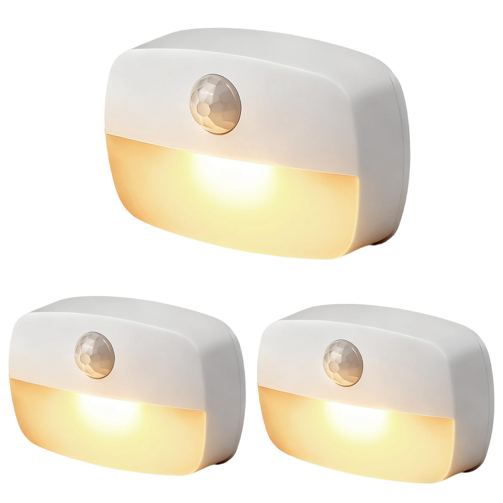 Elixvane 3 Pack LED Motion Sensor Night Light Indoor, Battery Operated Stick On Stair Lights, Auto ON/Off Warm White Cupboard Sensor Lamps for Bedroom, Bathroom, Hallway, Kitchen & Wardrobe