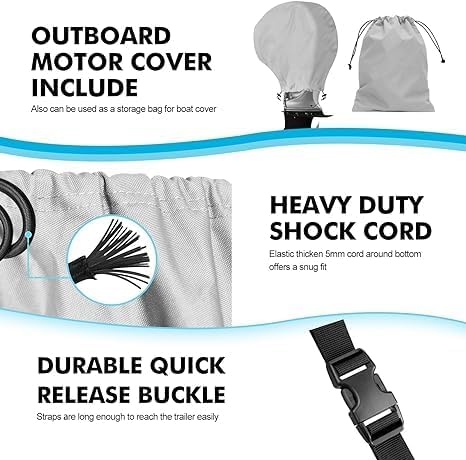Miniatura 3 de Boatpro Funda para lancha remolcable de 14 a 16 pies con cubierta de motor fuera de borda, lona marina 900D, impermeable, resistente para lanchas de