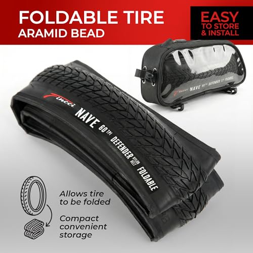 Fincci Gravel 700x35c Bike Tire with 2X Inner Tubes – Pair Foldable 700c Bike Tires, 37-622 with Nylon Puncture Protection 1mm – for Electric, Road, Folding, Hybrid Bikes, 60 TPI