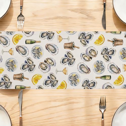 Chemin de table d'huîtres pour décoration de table marine et repas de crustacés