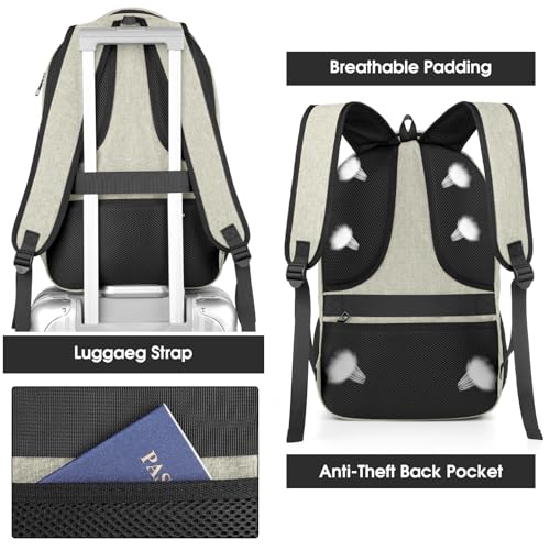 Image of BIKROD Backpack for Men Women, School Backpacks for Teen Boys, Business Anti Theft Sturdy Travel Laptop Backpack, Water Resistant 15.6 Inch Computer Bag Gift, Beige