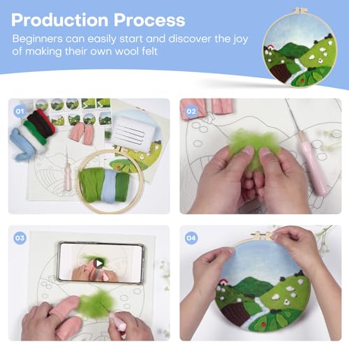 Image of Comfysail 2 Pack Needle Felting Kit,Felt Painting Kit for Beginners, DIY Craft Kit with Picture Frame,Felted Fabric,Wool,Needle,Foam Pad and Instructions for Home Decoration (Mountain&Beach)