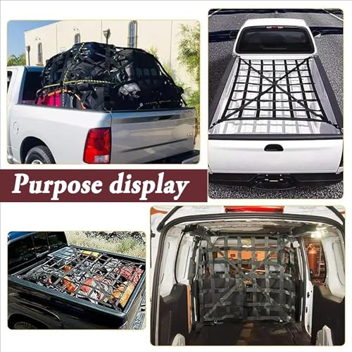 Ladungssicherungsnetz,Cargo Net,Luggage Net for Trailers,Ca. 127x106cm,Rissfest,4 Gurte,Geeignet Für Lkws,Anhänger,Pickup-Trucks,Suvs Usw.,Schwarz