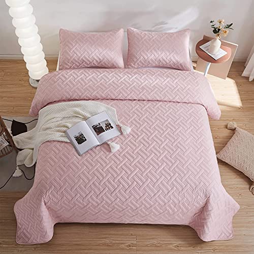 Image of Amazon Brand - Umi 100% Microfiber Ultrasonic 280 Tc Solid King Size Super Soft Quilted Bed Cover /Bedsheet /Bedspreads with 2 Pillow Covers /Case (Luxury, Pink 90X100 Inches, 250X230 cm)