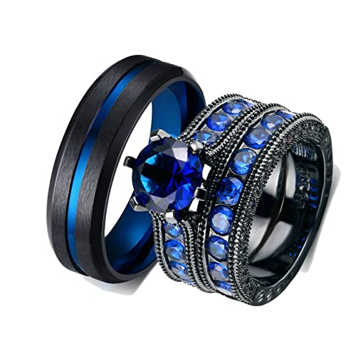 Bague acier inoxydable gothique bleue KnSam - Anneaux couple taille 60