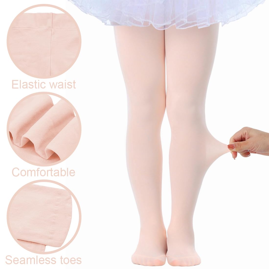 Medias de ballet 80D elásticas transpirables para niñas pequeñas Rosa nude