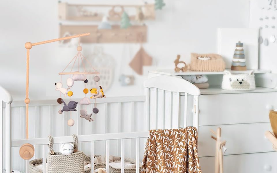 Miniatura 5 de VKP - Brazo móvil de madera para cuna, colgador móvil para cuna, decoración de guardería (madera)