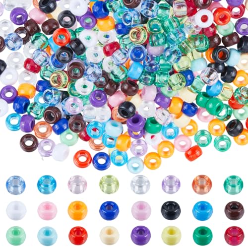 SUNNYCLUE 960 Pcs 6x9mm Pony Beads Bulk Plastic Opaque & Transparent Colored Pony Beads for Jewellery Making Kits Braid