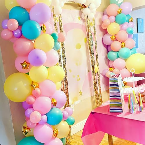 Image of HILAVO Pastel Balloons 60 Pcs Metallic Pink Purple Teal Blue Yellow Multicolor Latex Balloon Macaron Rainbow Pastel Color Party Balloons for Girls Birthday Baby Shower Bridal Wedding Party Decorations