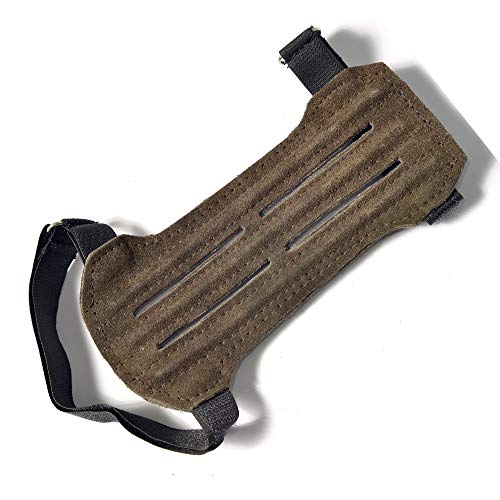 UNIVERSE ARCHERY Leather Arm Guards | Bow Arm Protector 2 Strap Archery Guard in 2 Colors | High-Grade Adjustable Leather Armguard | Hunting Accessories & Archery Sports 19X10CM (Dark Brown)
