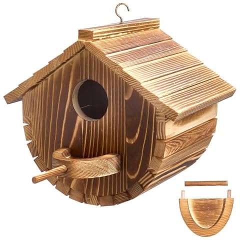 Uranshin Bird Houses for Outside, Waterproof Wooden Birdhouses for Outdoors, Bluebird Houses for Outside with Perches and Food Trough, Outdoor Bird House for Bluebird Swallow Titmouse Wren Chickadee Cover