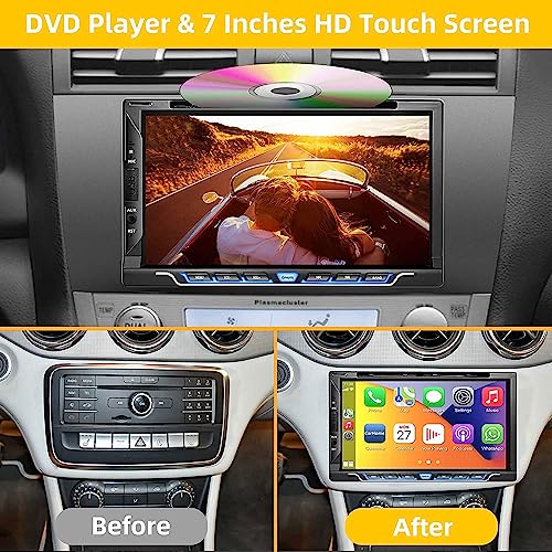 Double Din Car Stereo with CD/DVD Player, Apple CarPlay/Android Auto 7” Double din Radio with Backup Camera, Mirror Link, Bluetooth, AM FM Radio Receiver, SWC, Subwoofer, USB/TF/AUX… - Image 3