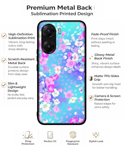 Image of Floral Blue Pattern Design Premium 2D Printed Metal Back Case Cover for Vivo V29E 5G