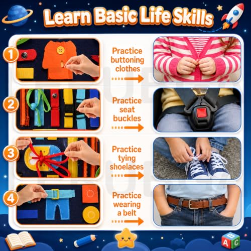 Image of 10 in 1 Toddler Busy Board Montessori Toys for Boys & Girls Busy Book Activity Board for Fine Motor Skills Sensory Learning Educational Toy Preschool Learning Travel Toy Birthday Gift