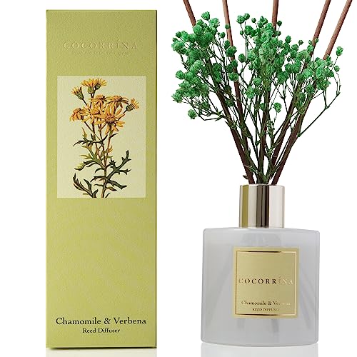 Cocorrína Diffusore Profumo Ambiente - 200ml Profumato di Camomilla Verbena con Bastoncini - Olio Essenziale per la Casa, Decorazione Mensola del Bagno