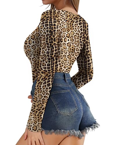 Image of Mangopop Women' Surplice Ruched Plunge Neck Deep-V Long Sleeve Bodysuit Jumpsuits
