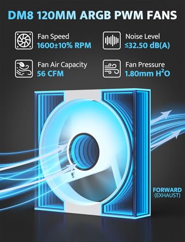 Image of darkFlash DM8 3-Pack 120mm PC Case Fan, Infinity Mirror Case Fans, PWM ARGB Sync, 1600RPM High Airflow 56CFM, Low Noise 32.5dBA, Computer Case Cooler Fan (White, Forward)