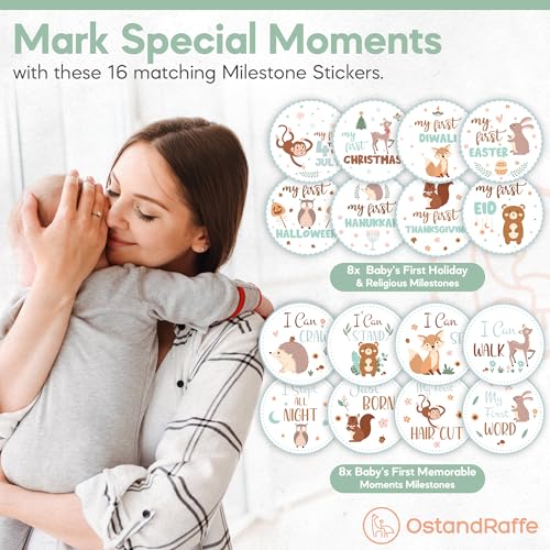 Image of Baby Boy Monthly Milestone Blanket with 16 Milestone Stickers - 60 inch x 40 inch - Wrinkle Free Baby Age Month Blanket - Washable & Fade Resistant - Ultra Soft Fleece for Mom & Baby Shower